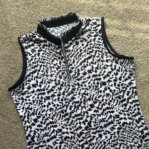 Tail Black & White Sleeveless Zip Polo Tank
